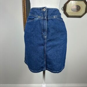 LizWear Denim Mini Skirt w/ Western Details & White Stitching 90s Y2K‎ Summer